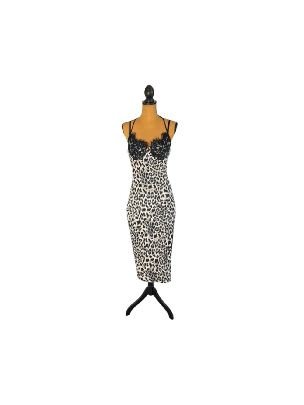 Womens Leopard Print Bodycon Midi Dress Lace Bust Y2K Mob Wife Size L
